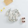 Baby Girl Floral Embroidered Pattern Square Collar Bodysuit - 66 (3-6M) - Green