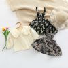 Baby Girl Solid Color Lapel Shirt & Animal Pattern Sling Dress Sets - 66 (3-6M) - Black