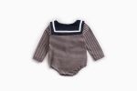 Baby Girl Striped Pattern Sailor Collar Design Fashion Long Sleeves Bodysuit Onesie - 66 (3-6M) - Black