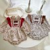 Baby Girl Floral Pattern Chinese Style Snap Buckle Design Bodysuit - 66 (3-6M) - Brown