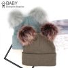 New Warm Knitted 0-3Y Baby's Hat Cute Double Fur Pompon Beanies Thick Double Layer Cap Faux Pompom Hat - Gray - 0 3Y
