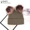 New Warm Knitted 0-3Y Baby's Hat Cute Double Fur Pompon Beanies Thick Double Layer Cap Faux Pompom Hat - Gray - 0 3Y