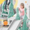 Toddler Slide and Swing Set 3 in 1; Kids Playground Climber Swing Playset with Basketball Hoops Freestanding Combination Indoor & Outdoor - Green