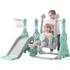 Toddler Slide and Swing Set 3 in 1; Kids Playground Climber Swing Playset with Basketball Hoops Freestanding Combination Indoor & Outdoor - Green