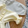 Baby Girl Plaid Graphic Floral Embroidered Doll Neck Cotton Bodysuit - 66 (3-6M) - Light Yellow