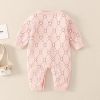 Baby Heart Pattern Long Sleeve Single Breasted Design Sweet Style Romper - 59 (0-3M) - Pink