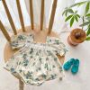 Baby Ditsy Flower Graphic Mesh Patchwork Design Square Neck Sets - 66 (3-6M) - Green