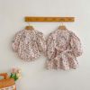 Baby Girl Flower Print Pattern Mesh Patchwork Design Onesies & Dress - 66 (3-6M) - Light Pink
