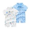 Baby Boy Printed Pattern Polo Neck Design Buttoned Shirt Short Sleeve Rompers In Summer - 59 (0-3M) - Blue