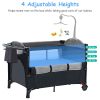 6 In 1 Foldable Baby Crib with Activity Center Diaper Changing Table Mosquito Net Mattress Music Box Toys Storage Tray Baby Bassinet Baby Sleeper - Bl