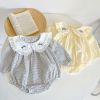 Baby Girl Plaid Graphic Floral Embroidered Doll Neck Cotton Bodysuit - 66 (3-6M) - Light Yellow