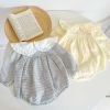 Baby Girl Plaid Graphic Floral Embroidered Doll Neck Cotton Bodysuit - 66 (3-6M) - Light Yellow