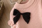 Baby Solid Color Bow Patched Sweater With Pants Sets - 90 (12-24M) - Pink