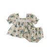 Baby Ditsy Flower Graphic Mesh Patchwork Design Square Neck Sets - 66 (3-6M) - Green