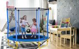 5.5FT Trampoline for Kids - 65" Outdoor & Indoor Mini Toddler Trampoline with Enclosure, Basketball Hoop and Ball Included - as Pic