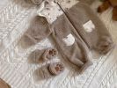 Baby Vintage Flower Patchwork Pattern Lamb's Fleece Thickened Jumpsuit - 66 (3-6M) - Brown