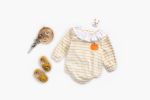 Baby 1pcs Cartoon Orange Print Striped Pattern Ruffle Neck Onesies - 66 (3-6M) - Grey