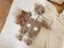 Baby Vintage Flower Patchwork Pattern Lamb's Fleece Thickened Jumpsuit - 66 (3-6M) - Brown