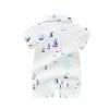 Baby Boy Printed Pattern Polo Neck Design Buttoned Shirt Short Sleeve Rompers In Summer - 59 (0-3M) - Blue