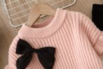 Baby Solid Color Bow Patched Sweater With Pants Sets - 90 (12-24M) - Pink