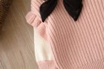 Baby Solid Color Bow Patched Sweater With Pants Sets - 90 (12-24M) - Pink