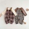Baby Western Plaid Pattern Casual Strap Design Romper - 66 (3-6M) - Brown