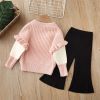 Baby Solid Color Bow Patched Sweater With Pants Sets - 90 (12-24M) - Pink